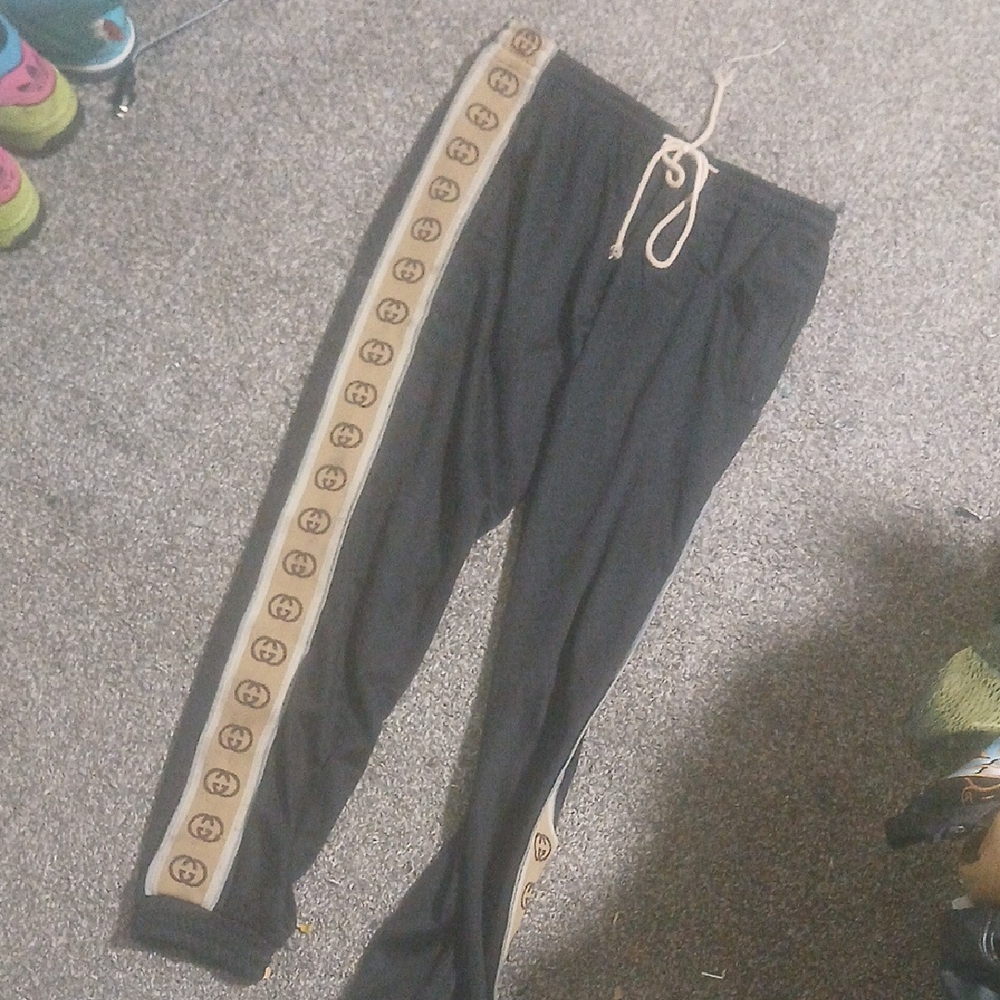 Gucci Black Joggers with Tan Logo Stripe
